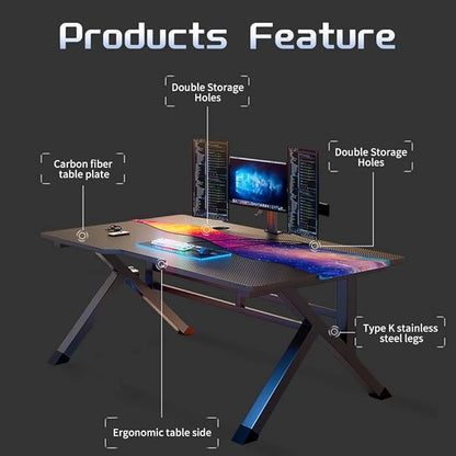 31 Inch Gaming Computer Desk - Sturdy Small Home Office Desk with Ergonomic Design - Easy Assembly - PC Laptop Desk with Black Carbon Fiber Desktop - LeafyLoom