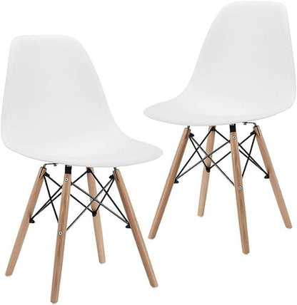 CangLong Modern Mid-Century Dining Chair Shell Lounge Plastic Chair with Natural Wooden Legs for Kitchen, Dining, Bedroom, Living Room Side Chairs Set of 2, White - LeafyLoom