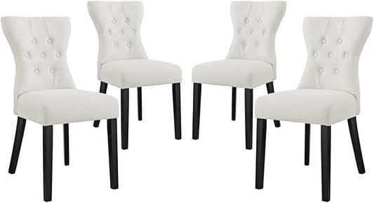 Modway Silhouette Modern Tufted Upholstered Fabric Parsons Four Dining Chairs in Beige - LeafyLoom