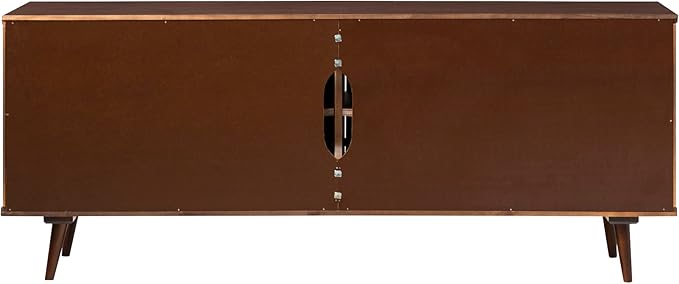 Walker Edison Genia Mid-Century Modern Solid Wood Stand for TVs up to 65 Inches, Walnut - LeafyLoom