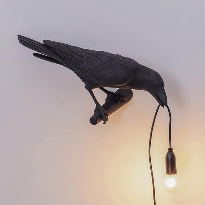 Raven Desk Lamp, Raven Lamp, Bird Lamp, Resin LED Bird Lamp for Bedroom/Office/Living Room/Farmhouse Art Deco with Plug (Left) - LeafyLoom