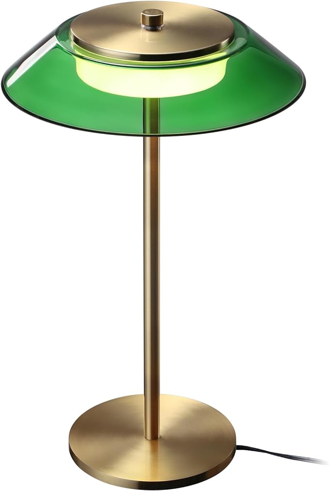 TORCHSTAR Green Glass LED Desk Lamp, 3-Step Dimmable Desk Lamps with Antique Brass Body, 330LM 100-240V Vintage Desk Lamps for Home Office Dining Room, ETL&UL Listed, 3000K Warm White - LeafyLoom