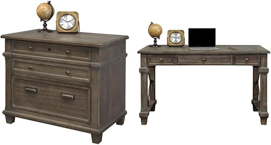 Martin Furniture Lateral File, Weathered Dove & Writing Desk, Weathered Dove - LeafyLoom