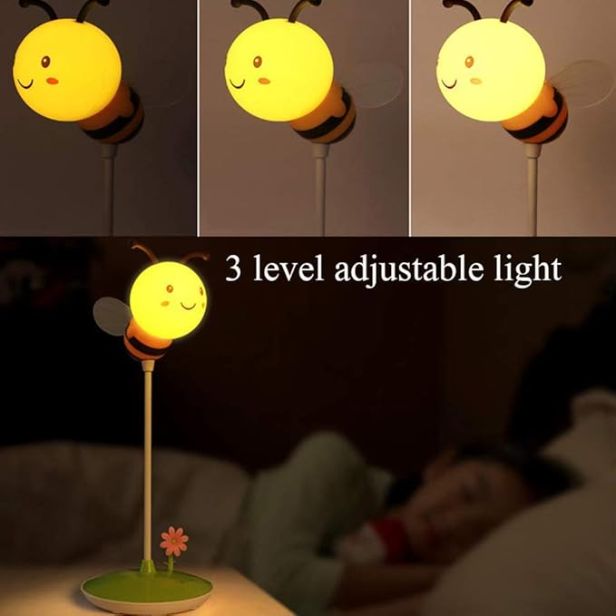 Cute Bumblebee LED Desk Lamp Touch Control Dimming 3 Brightness and 360°Flexible Gooseneck Eye-Care USB Rechargeable Lamp for Teens - LeafyLoom