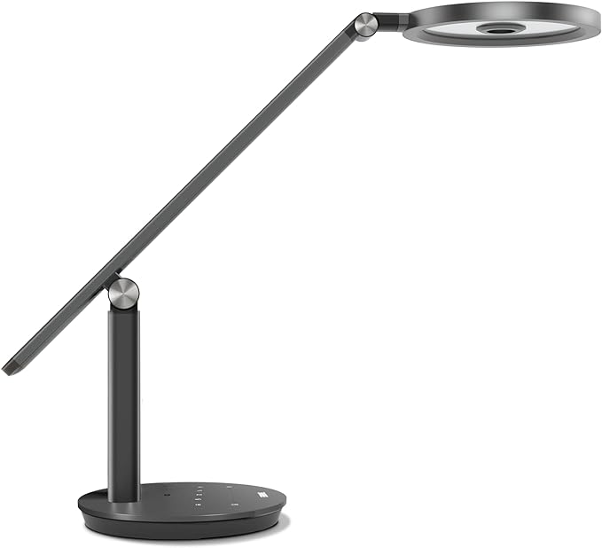 LED Desk Lamp for Home Office - Natural Eye-Caring Table Light, Adjustable Metal Swing Arm with 18W Dimmable Bright Reading Task Lampara Memory Function Black - LeafyLoom