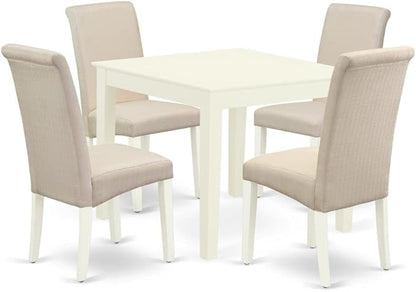 East West Furniture OXBA5-LWH-01 Oxford 5 Piece Modern Dining Set Includes a Square Wooden Table and 4 Cream Linen Fabric Upholstered Parson Chairs, 36x36 Inch - LeafyLoom