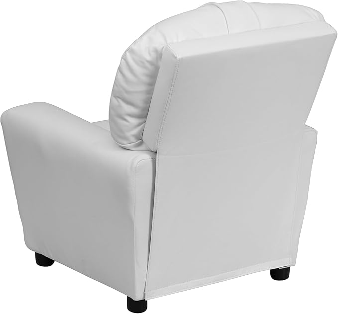 Flash Furniture Chandler Vinyl Kids Recliner with Cup Holder and Safety Recline, Contemporary Reclining Chair for Kids, Supports up to 90 lbs., White - LeafyLoom