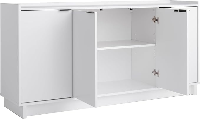 Prepac Simply Modern 4 Console Table, White Doors and Shelves, Sideboard Storage Cabinet, 60" W x 30" H x 16" D - LeafyLoom