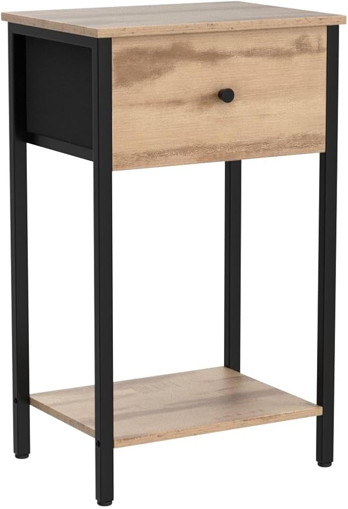 VASAGLE Nightstand, Side Table with Fabric Drawer, 24-Inch Tall End Table with Storage Shelf, Bedroom, Toasted Oak ULGS021B50 - LeafyLoom