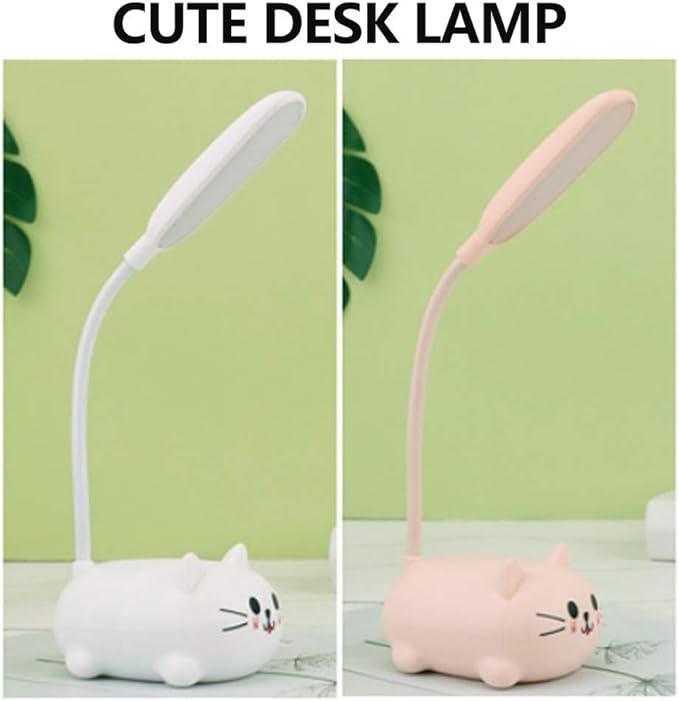 Kids Lamp, LED Desk Lamp for Kids, Cute Cat Lamp Kawaii Desk Accessories, Flexible Gooseneck Eye-Care Cartoons Small Desk Lamp Girls Gifts (Pink) - LeafyLoom