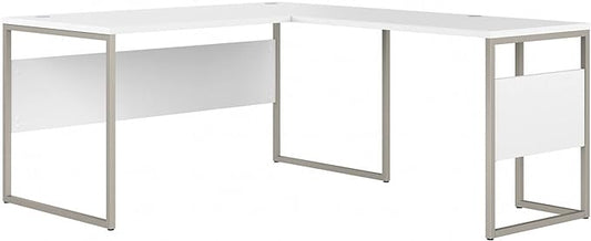 Bush Business Furniture Hybrid L Shaped Table Desk with Metal Legs, 60W x 30D, White - LeafyLoom