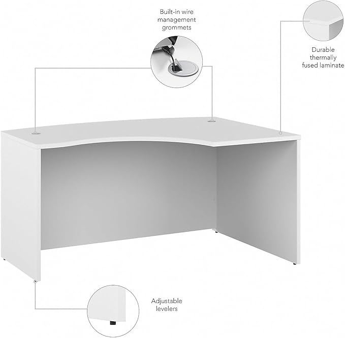 Bush Business Furniture Studio C 60W x 43D Right Hand L-Bow Desk Shell in White - LeafyLoom