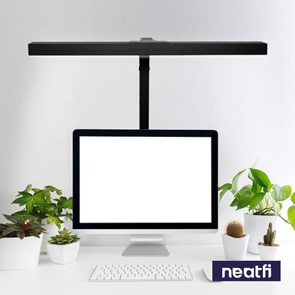 Neatfi (New Model) Flex Desk Lamp with Clamp, Dimmable, 3,000 Lumens 30W LED Monitor Light, 3000K-6500K Correlated Color Temperature, 5 Brightness Levels & 5 Light Modes (28 Inches, Black) - LeafyLoom