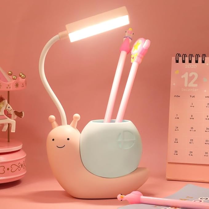 ZYTC LED Desk Lamp Cartoon Snail Adjustable Foldable Reading Lamp Assorted Colors Eye Caring Table Lamp Light with USB Charging Port Built-in Battery for Student Study Work(Pink) - LeafyLoom