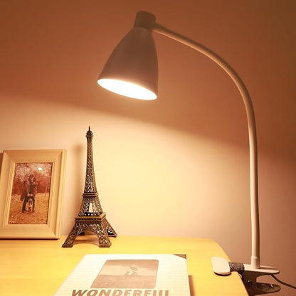 LED Desk Lamp Reading Lamp Clamp Lamp 3 Color Modes 10 Brightness Dimmer Table Lamp with Auto Off Timer Eye-Caring Office Lamp　360° Flexible Gooseneck Clip，AC Adapter Include,White (White) - LeafyLoom