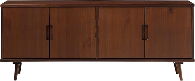 Walker Edison Genia Mid-Century Modern Solid Wood Stand for TVs up to 65 Inches, Walnut - LeafyLoom