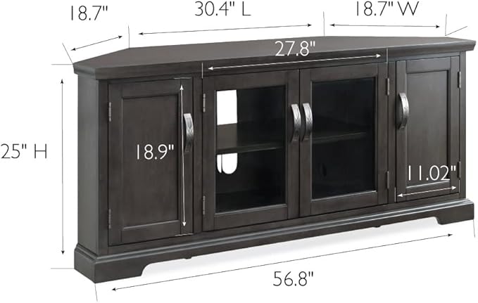 Leick Home 84386 Corner TV Stand with Enclosed Storage For 65" TV's, Riverstone Gray - LeafyLoom