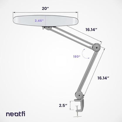 Neatfi XL 2,200 Lumens LED Task Lamp, 24W Super Bright Desk Lamp, 117 Pcs SMD LED, 4 Level Brightness, Dimmable, Task LED Light for Home, Office, Workbench (Non-CCT, Silver) - LeafyLoom