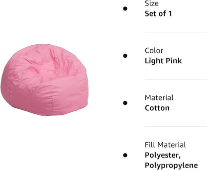 Flash Furniture Dillon Small Bean Bag Chair for Kids and Teens, Foam-Filled Beanbag Chair with Machine Washable Cover, Light Pink - LeafyLoom