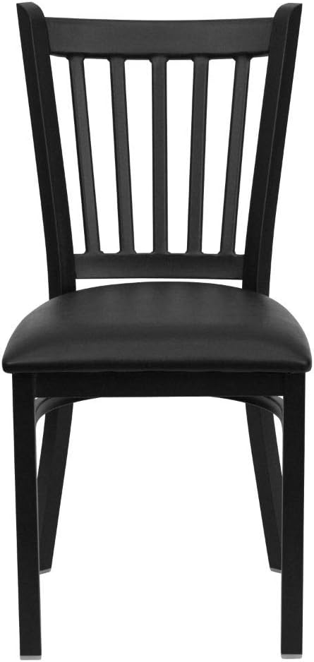 Flash Furniture HERCULES Series Black Vertical Back Metal Restaurant Chair - Black Vinyl Seat - LeafyLoom