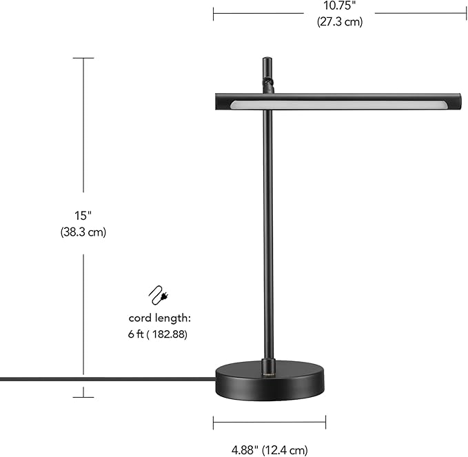 Globe Electric 62000004 15" 5 W LED Integrated Desk Lamp, Matte Black, Push Button Dimmer Rotary Switch, 200 lumens, 3000K, Pivot Joint, LED Desk Light, Adjustable Lamp, Desk Lamp for Home Office - LeafyLoom