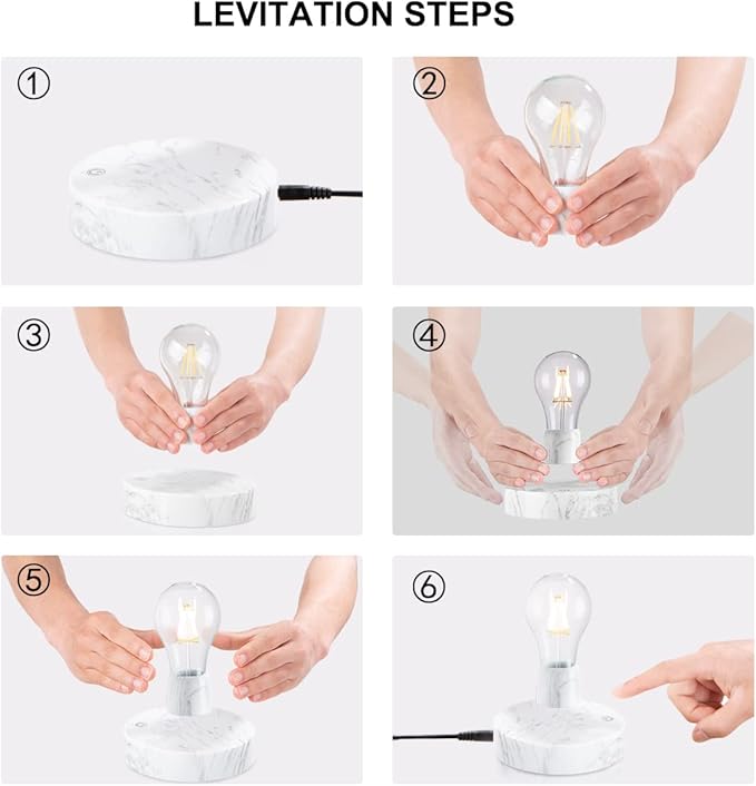 Magnetic Levitating Light Bulb Lamp, 360 Degree Rotating Floating Bulb Desk Lamp, Magnetic Levitation Bulb Night Lights, Cool Gifts, Room Office Decorative Lamp (White) - LeafyLoom