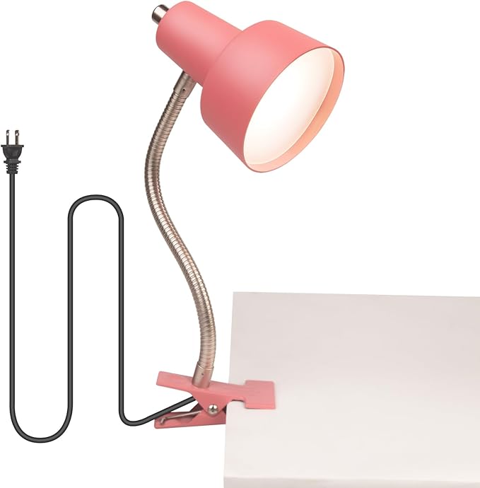 Energetic Clip on Lamp for Bed, Non-Dimmable Reading Light for Bed and Desk, 4000K Cool White, 3.5W 240 LM Flexible Gooseneck lamp, Eye Protection (Pink) - LeafyLoom