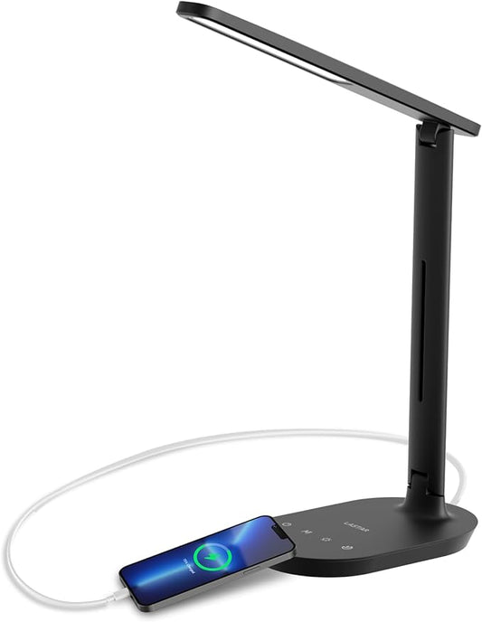 LASTAR Desk Lamp, Dimmable Eye-Protecting Table Lamps with Night Light, USB Charging Port, 4 Color Temperature Modes, 5 Brightness Levels, 1H Timer, Touch Control for Home Office Bedroom - LeafyLoom