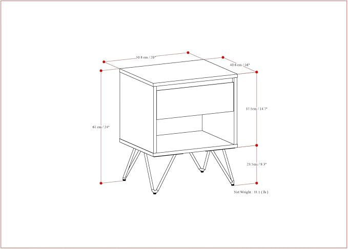 SIMPLIHOME Hunter Nightstand, 20 inch, Walnut - LeafyLoom