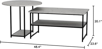 WOHOMO Coffee Table, Modern Style Coffee Tables for Living Room Marble Center Table with Storage 2 in 1Detachable Table Set,Grey Marble - LeafyLoom