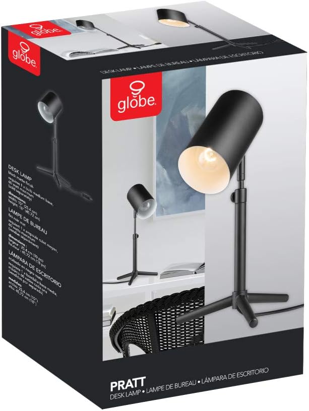 Globe Electric 52899 Pratt Desk Lamp, 18 in 1-Light, Matte Black Tripod Base - LeafyLoom