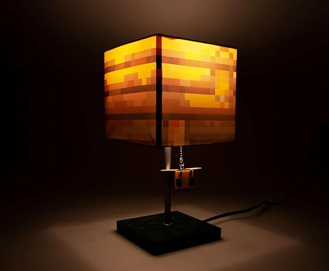 Minecraft Yellow Bee Nest Block Desk Lamp with 3D Bee Puller | Nightstand Table Lamp with LED Mood Light for Bedroom, Desk, Living Room, Playroom | Home Decor Kids Room Essentials | Video Game Gifts - LeafyLoom