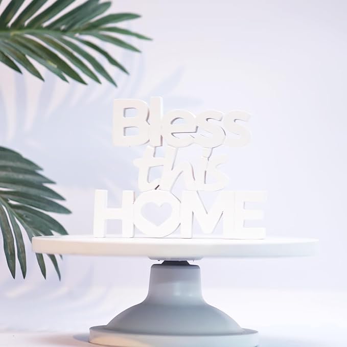 Bless This Home – White, Aesthetic table decor for home or office, desk or Shelf. Quirky room decoration showpiece, ideal for birthday gift, corporate gift, and inspiring wall decor - LeafyLoom