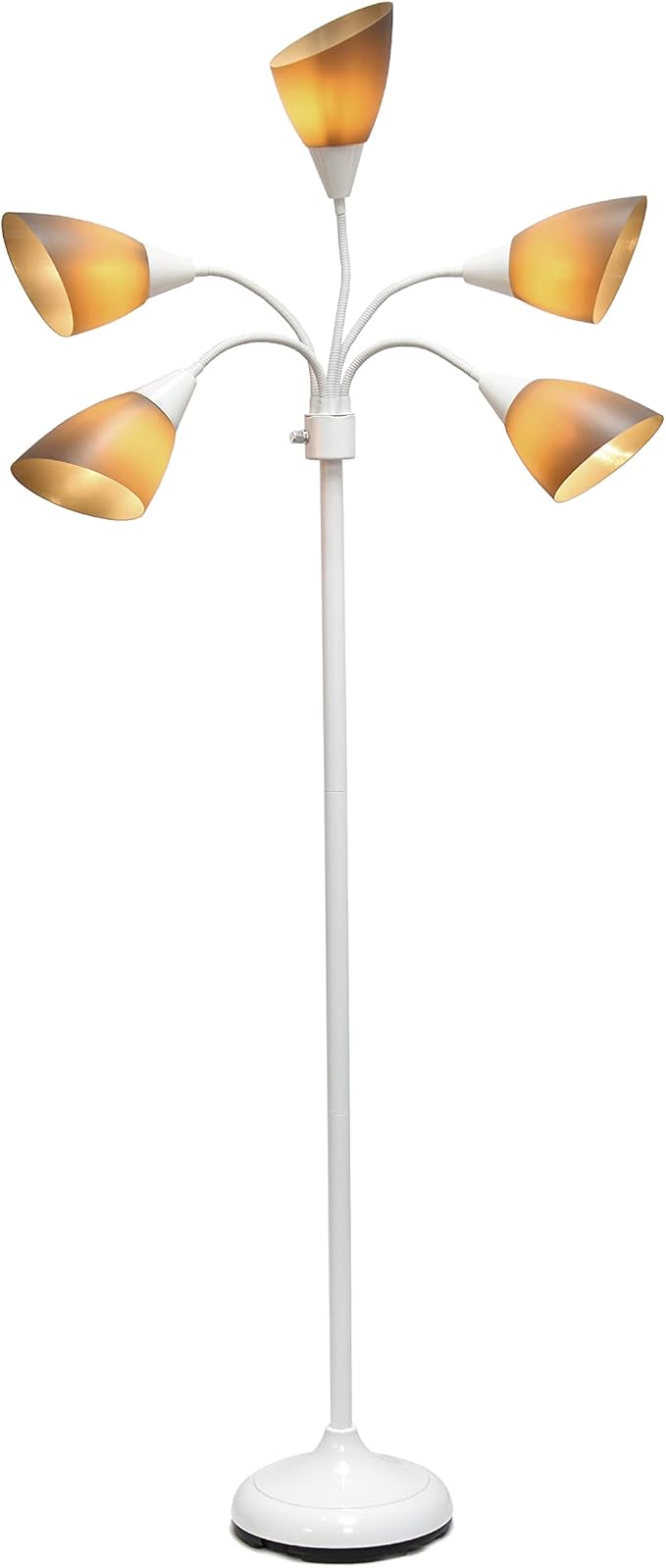 Simple Designs LF2006-GOW 67" Contemporary Multi Head Medusa 5 Light Adjustable Gooseneck White Floor Lamp with Gray Shades for Kids Bedroom Playroom Living Room Office - LeafyLoom