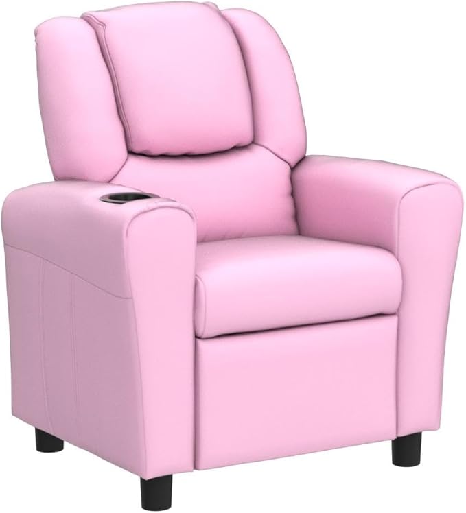 ARLIME Kids Recliner chair, toddler Armchair Upholstered Couch with Cup Holder, Backrest, baby Leather sofa with Headrest and Footrest, Child Furniture for Ages 2-7(Pink) - LeafyLoom