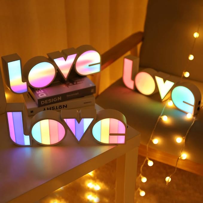 GUOCHENG LED Love Sign Lights - Love Marquee Signs Lamp Battery&USB Power Love Letters Decoration for Home Children Kids Bedroom Nursery,Valentine's Day Gifts(RGB) - LeafyLoom