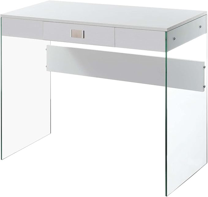 Convenience Concepts SoHo 1 Drawer Glass 36 inch Desk, White - LeafyLoom