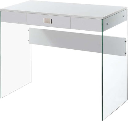 Convenience Concepts SoHo 1 Drawer Glass 36 inch Desk, White - LeafyLoom