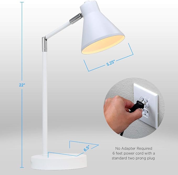 O’Bright LED Desk Lamp with USB Charging Port, 100% Metal Lamp, 270° Flexible Swivel Arms, Soft White LED Reading Light (3000K), Bedside Reading Lamp, Office Lamp, Table Lamp, ETL Listed (White) - LeafyLoom