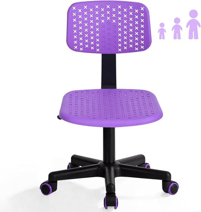 Desk Chair Armless Cute Office Chair, Low Back Rolling Home Office Task Chair Adjustable Swivel Study Chair for Girls Teens Adults Children Kids, Purple - LeafyLoom