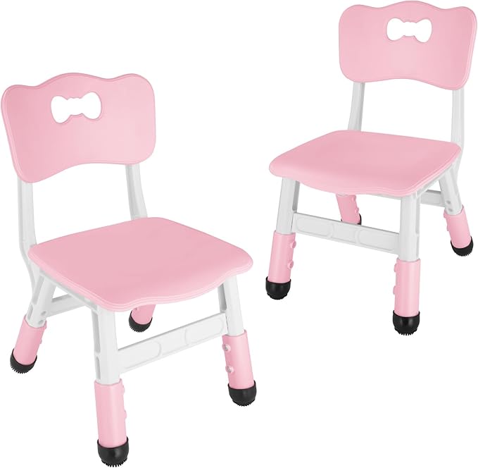 FUNLIO Adjustable Kids Chair (2pcs), 3 Level Height Adjustable Toddler Chair for Ages 3-8, Sturdy Child Chair with Maximum Bearing 220lbs, for Classrooms/Daycares/Homes, CPC & CE Approved - Pink - LeafyLoom