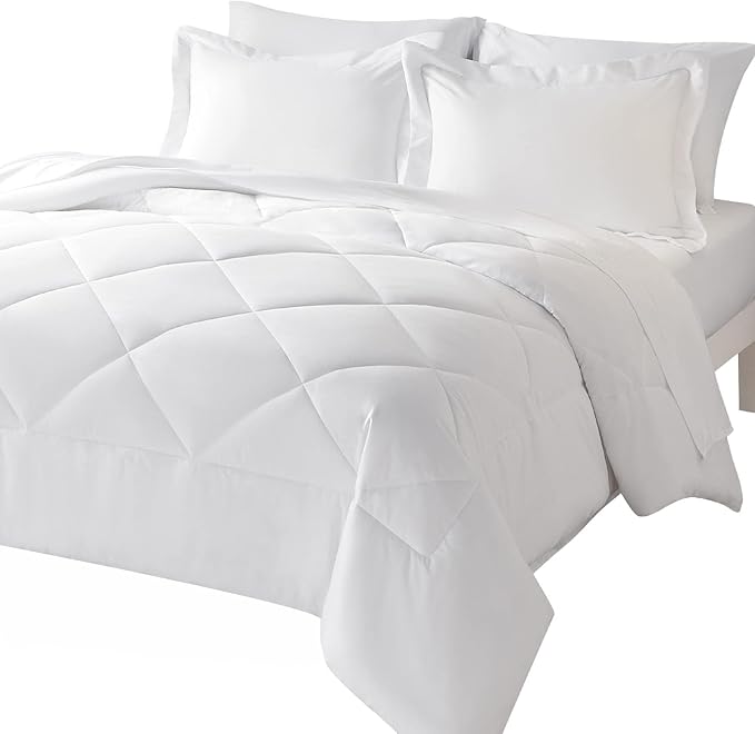 CozyLux Full Comforter Set with Sheets 7 Pieces Bed in a Bag White All Season Bedding Sets with Comforter, Pillow Shams, Flat Sheet, Fitted Sheet and Pillowcases - LeafyLoom