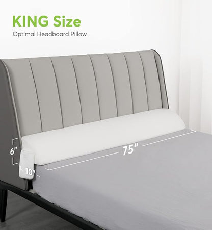 OasisSpace Bed Wedge Pillow for Headboard Gap, King Size (75"x10"x6") Mattress Wedge Gap Filler, Memory Foam Triangle Sleepong Pillow with Side Pockets to Fill 0-7" Gap Between Headboard and Mattress - LeafyLoom