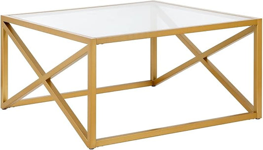 Calix 32'' Wide Square Coffee Table in Brass - LeafyLoom