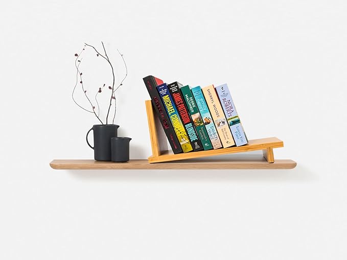 S&A WOODCRAFT Desktop Wood Bookshelf with Wooden Bookend, Bamboo Desk Organizer Shelf and Display Rack with Book Ends, Storage Shelf Bookcase for Office, Home Decor, Kitchen Countertop - LeafyLoom