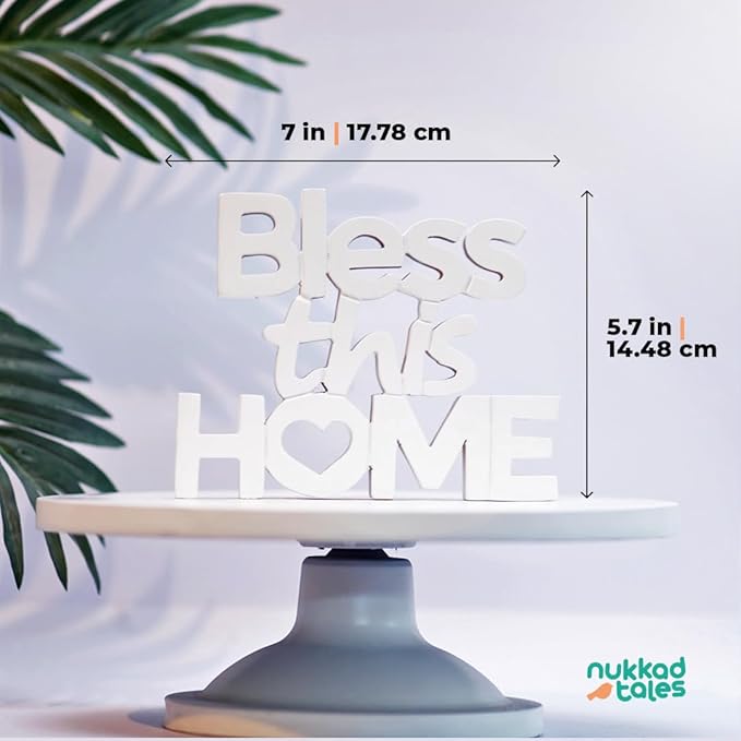 Bless This Home – White, Aesthetic table decor for home or office, desk or Shelf. Quirky room decoration showpiece, ideal for birthday gift, corporate gift, and inspiring wall decor - LeafyLoom