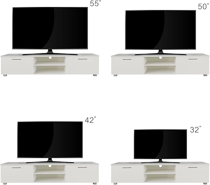 63" TV Stand with Open Shelves, Television Stands for TVs Up to 70", Media Console Entertainment Center Television Table with 2 Storage Cabinet for Living Room, Bedroom, White - LeafyLoom