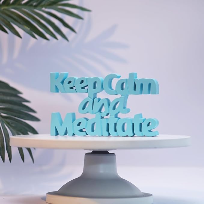 NUKKAD TALES Keep Calm and Meditate Blue Aesthetic Table Decor - Ideal for Home or Office Desk, Shelf. Quirky Room Decoration Showpiece, Birthdays, Corporate Gifts, Inspirational Wall Decor. - LeafyLoom