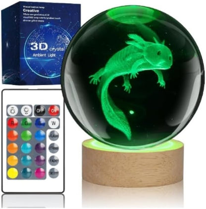 Large 3D Axolotl Crystal Ball Night Light, Axolotl Lamp 16 Color Changing with Remote Control for Bedroom Decor, Cool Desk Decor Gift for Teens Boys and Girls and Fans, Axolotl - LeafyLoom