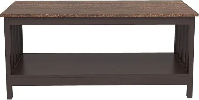 ChooChoo Farmhouse Coffee Table, Espresso Living Room Table with Shelf, 40 Inch - LeafyLoom